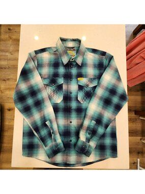 NWOT DIXXON Flannel "The Shelf" Men's Medium Blue Plaid Snap Shirt Long Sleeve